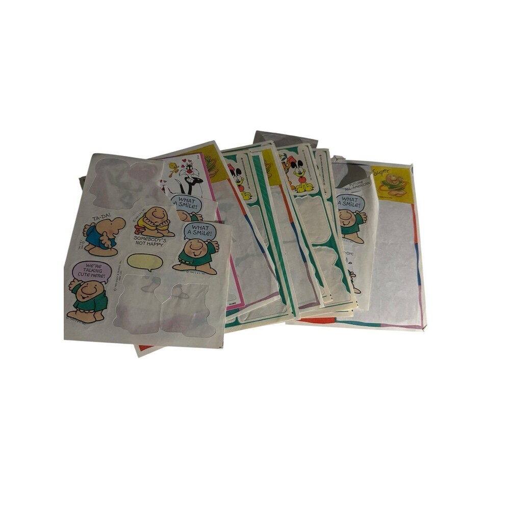 Vintage 1995 Sticker Sheet Lot Ziggy Garfield Dilbert Looney Tunes Reward Sticke